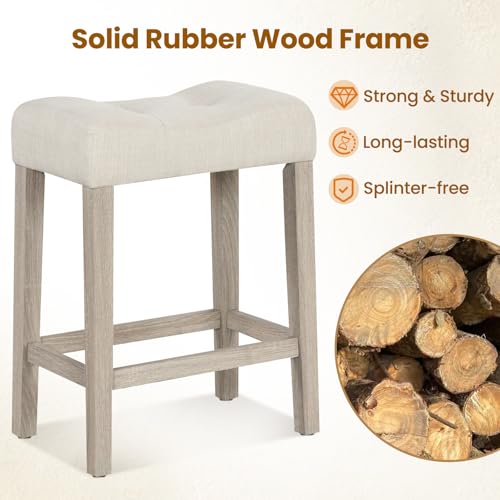 Beige Saddle Bar Stools Set of 2 - Counter Height Farmhouse Seating