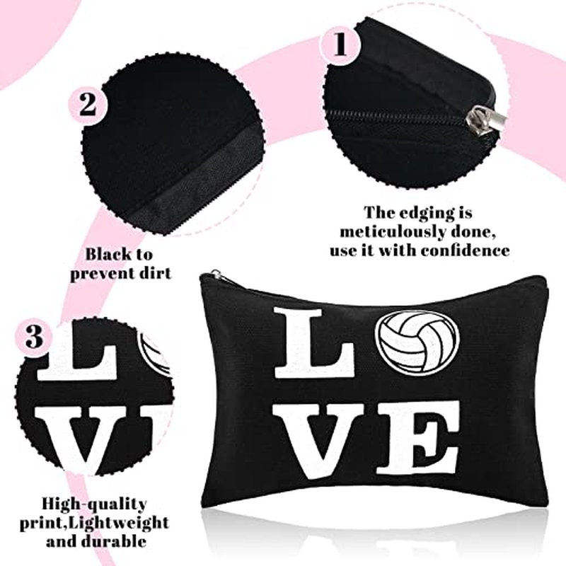 18 Pieces Volleyball Pouch Love Makeup Bag Organizer Travel Women Volleyball Gifts Small Zipper Volleyball Bags Canvas Toiletry Volleyball Team Bag Cute Storage Cosmetic Pencil Case for Players