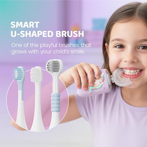 Kids U-Shaped Electric Toothbrush - Unicorn Purple, 5 Heads & Modes