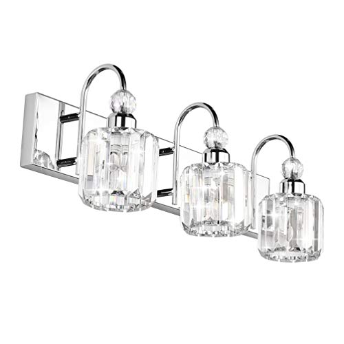 Round Chrome Modern LED Crystal Bathroom Vanity Lights 3-Light Fixture