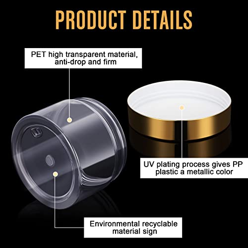 36 Pack 4 oz Plastic Cosmetic Jars with Gold Lids - Airtight Reusable Storage Containers