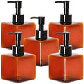 Youngever 5 Pack Amber Plastic Square Pump Bottles, Refillable Plastic Pump Bottles for Dispensing Lotions, Shampoos (8OZ)