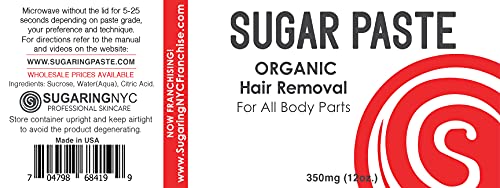 Organic Hair Removal Paste Kit for Home - Sugaring Wax with Strips & Sticks 350g