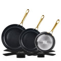 Chef Power Non-Stick Ceramic Frying Pan Set - Stone Black & Light Gold, 8/9/11 Inch Skillets