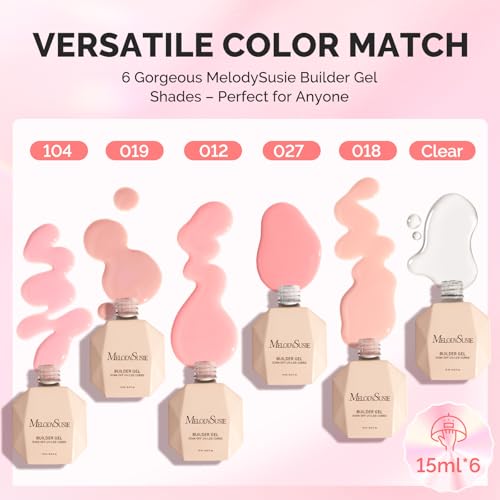 Builder Gel Set - Clear, Jelly, Nude Pink & 6 Colors - Versatile Nail Extension & Thickening