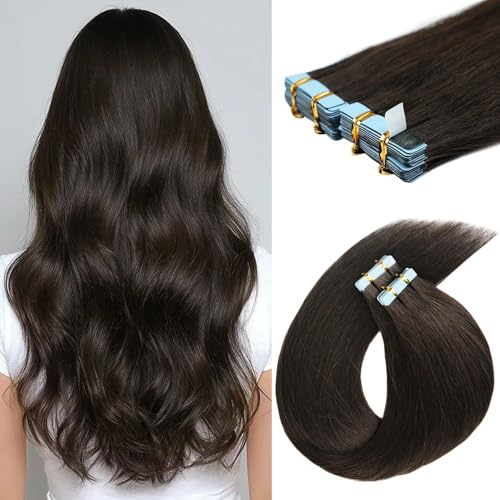 Dark Brown Tape-In Hair Extensions 22 Inch 20 Pieces Remy Human Hair - ZIYU