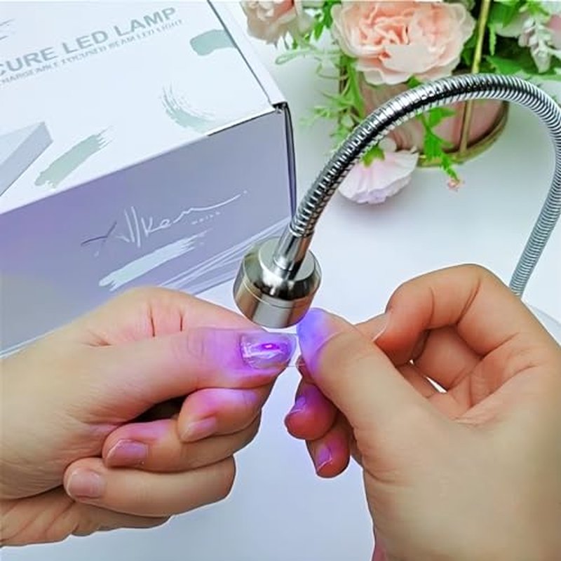 ALLKEM Portable Cordless Gooseneck UV/LED Nail Lamp ? Rechargeable Gel X Nail Dryer, Flash Cure Light for Home & Salon use ? (USB Powered, 360¡Æ Adjustable Gooseneck, 3W) - Silver