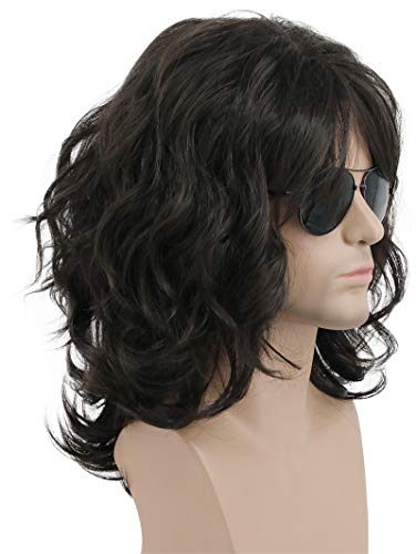 California 70s 80s Rocker Wig for Men Women Long Curly Dark Brown - Adjustable Fit