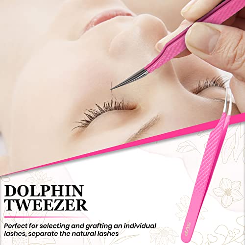 SV Lash Tweezers | Lash Extension Tweezers Set | 5Pcs Stainless Steel Eyelash Extension Tweezers Set | Volume/Isolation Nail Art Curved Tweezers