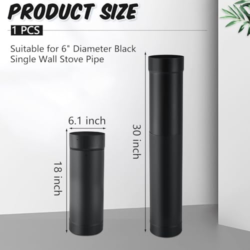 Telescoping 6-Inch Single Wall Stove Pipe - Black, 1 Piece, 18-30 Inch Length Variation