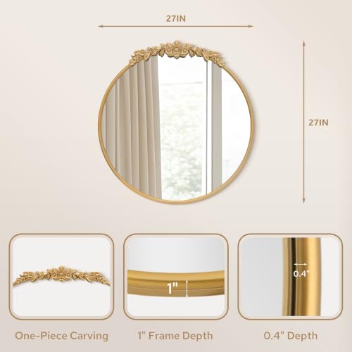 Gleaming Gold 27x27 Inch Ornate French Vintage Vanity Mirror - Baroque Style