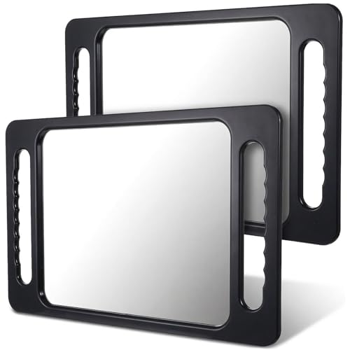 Hpmjz 2 Pack Unbreakable Large Handheld Makeup & Salon Mirror with Double Handles