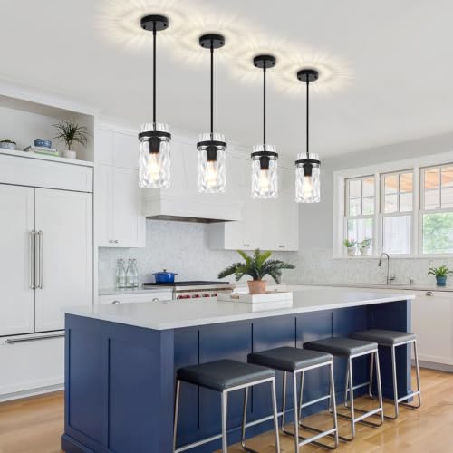 2-Pack Black Hammered Glass Pendant Lights for Kitchen Island - Modern Adjustable Hanging Lamp by ZSMIHDOH