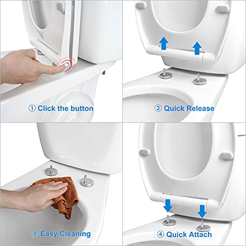 Hibbent 18.5'' Elongated Quiet Close Toilet Seat with Cover - Premium