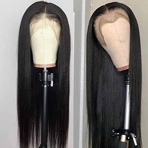 Long Straight Lace Front Wigs 24 Inch Black Synthetic Hair Natural Hairline - Heat Resistant & Glueless