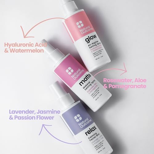 Natural Outcome Face Mist Trio Set - Hydrating, Mattifying & Calming Facial Sprays with Rosewater, Hyaluronic Acid & Lavender