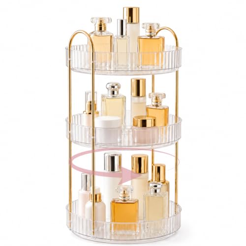 Delnor Clear Rotating Makeup Organizer Countertop 3-Tier Lazy Susan Stand