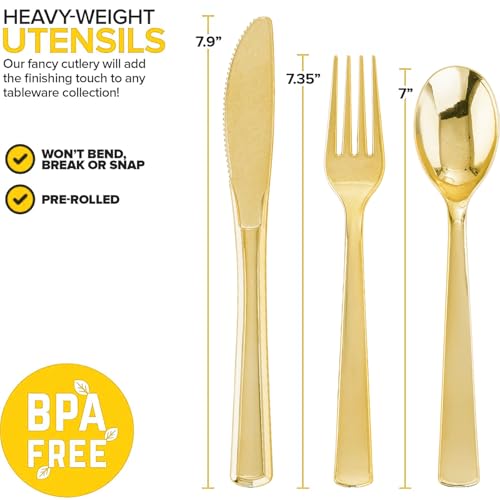 200 Pack Disposable Gold Silverware Set - Heavy Duty Cutlery for Weddings & Events - Variation: Gold