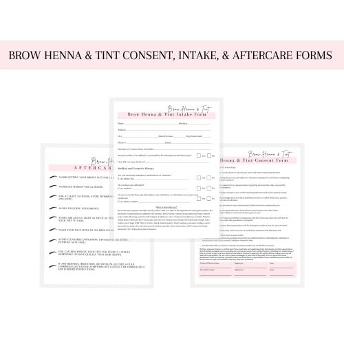 Brow Henna and Tint Intake Forms, Consent, and Aftercare Instruction Cards | 75 pk, 25 of Each | for Client Signature Medical History Information 8.5x11¡± A1