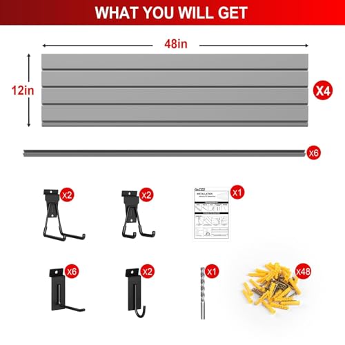 Plastic PVC Slatwall Panel for Garage Wall Organizer - 4x4 ft Grey - Ginchain