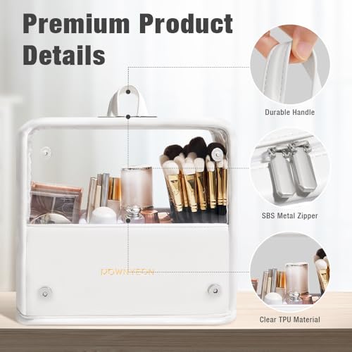 ROWNYEON Makeup Brush Bag, High Capacity Stand-Up Makeup Brush Holder, Travel Professional Cosmetic Bag Artist Organizer Bag Large Makeup Brush Case with Adjustable Divider (Brushes Not included)