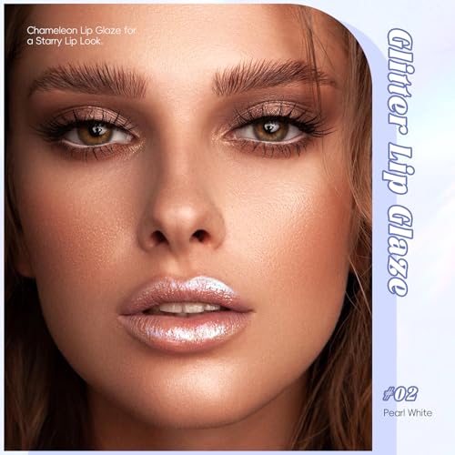 Clear Glitter Lip Gloss Liquid Lipstick, Diamond Shimmer Metallic Sparkly Iridescent Chameleon Lip Gloss Gift for Women, Long Lasting Waterproof Highly Pigment Holographic Shiny Lip Makeup02
