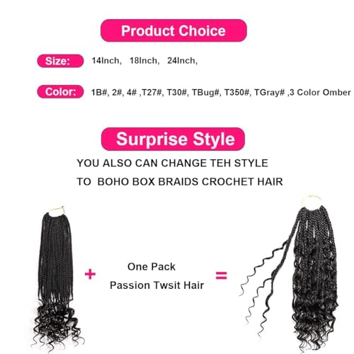 7 Packs 10 Inch Boho Goddess Box Braids Crochet Hair for Black Women - 1B#