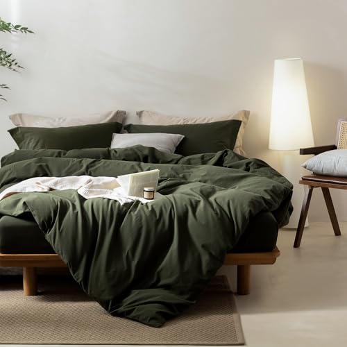 Oversized King Duvet Cover Set - Olive Green 120x98 Inches - Breathable Cotton