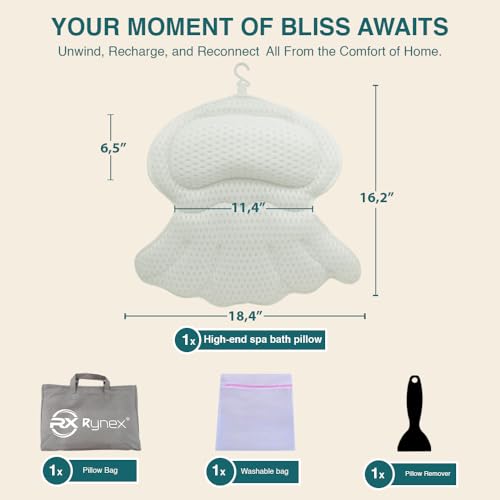White Bath Pillow for Tub - Luxury Head & Neck Support, Non-Slip Suction