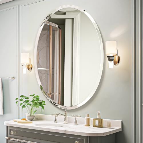 USHOWER Frameless Oval Bathroom Mirror 24x36 Inch Over Sink - Modern Design