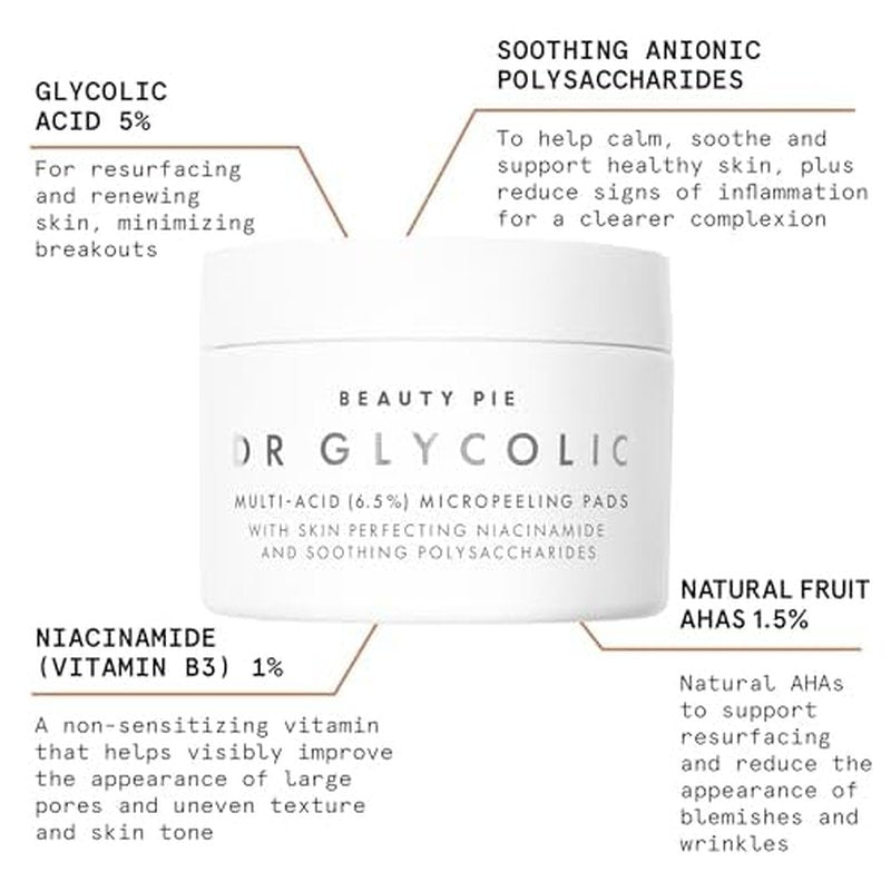 Beauty Pie Dr Glycolic Multi-Acid (6.5%) Micropeeling Glycolic Acid Pads For Exfoliating & Anti-Aging Benefits