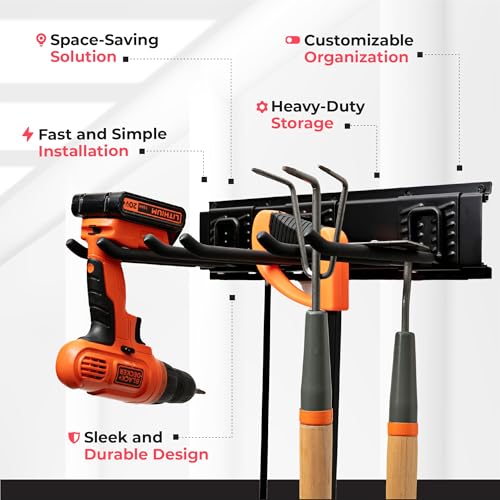 TIDYME Black 80-Inch Wall Mount Garage Tool Organizer with 5 Racks & 10 Hooks