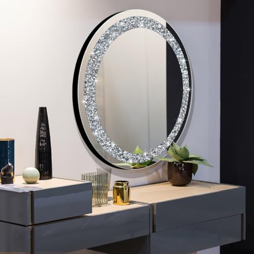 QMDECOR 28x28 Inch Round Wall Mirror with Crystal Diamond Accents - Silver Home Decor Variation of THIS listing