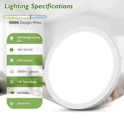 12 Inch Dimmable LED Flush Mount Ceiling Light 3200LM 5000K Brightever