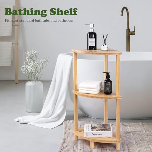 Corner Shower Caddy Stand - Bamboo Bathroom Organizer with Anti-Slip Feet - Water-Resistant & Space-Saving - Shower & Kitchen Storage - Shower caddy-022