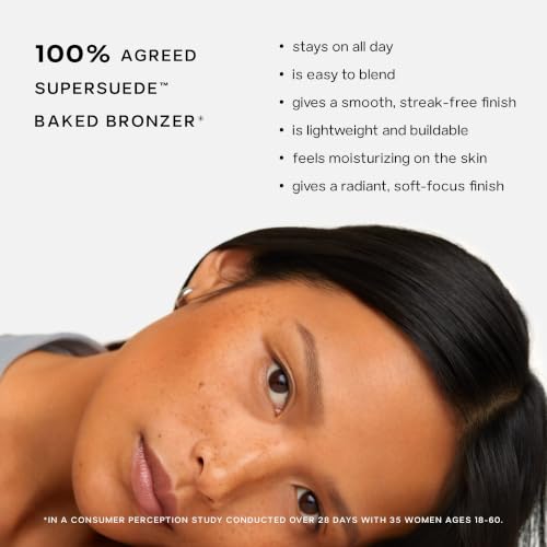 Saie SuperSuede Radiant Baked Bronzer - Amalfi (Light to Medium) - Hydrating, Long-Lasting, Vegan Face Bronzer with Squalane + Jojoba