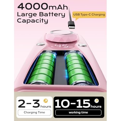Electric Nail Drill Professional Kit: 45,000 RPM USB Rechargeable Efile Nail Drill Nail File with 12 Bits for Polishing Gel/Acrylic Nails- Portable Manicure Tool Set for Salon/Home-Pink