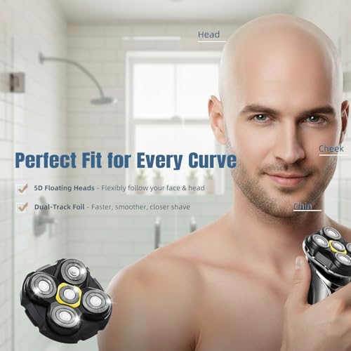Replacement Heads Compatible with Microtouch Titanium Head Shaver - 5D Stainless Steel Blades for Wet Dry Bald Shaving, Waterproof, Includes 2 Cleaning Brushes (2 Pack)