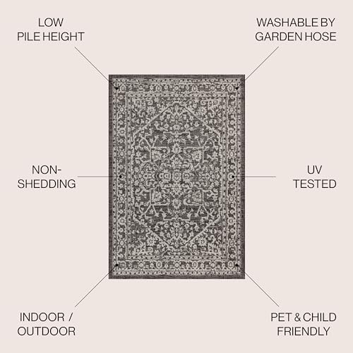 JONATHAN Y Boho Medallion Indoor Outdoor Rug 7'9" x 10' Black Gray Textured Weave