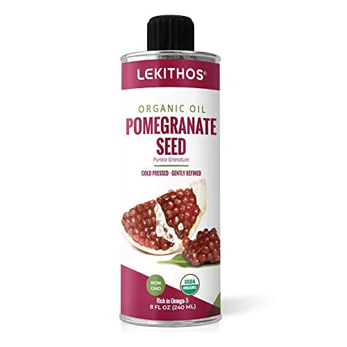 Lekithos Organic Pomegranate Seed Oil, 100% Certified Organic, Cold Pressed, Rich in Omega 5, 8oz, Single Ingredient Nutrition, Non-GMO