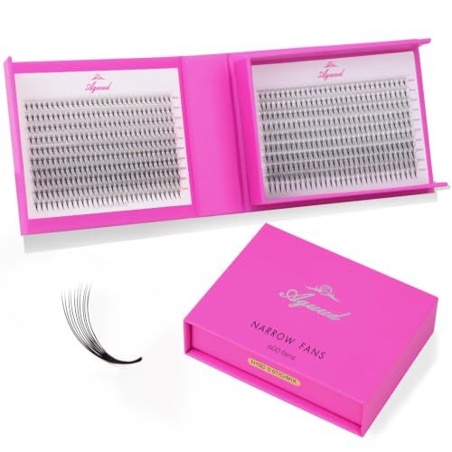 AGUUD 600 Fans Premade 10D D Curl Eyelash Extensions Narrow Fans, 0.05mm Thick, Mixed 8-15mm Length, Handmade Volume Lashes (Pack of 1)