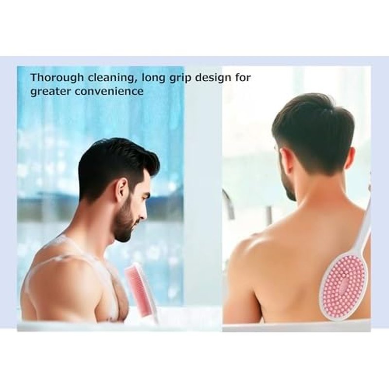 14.5inch Silicone Back Scrubber for Shower 2pcs£¨Blue£©,Exfoliating Shower Brush,Double Sided for Exfoliating and Massage£¬Long Handle Back Scrubber for Men and Women. Includes 2 Hooks (Include Hook)