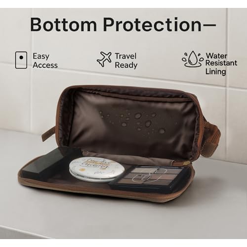 RUSTIC TOWN Leather Toiletry Bag for Men - Travel Gift Shaving Ditty Kit - Bathroom Shower Toiletries Organizer - Cosmetic Makeup Bag for Women