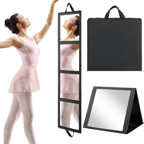 ROYALAY Black Foldable Full Length Body Mirror with Handle, 47x13in, Portable Travel Dance & Dressing Mirror