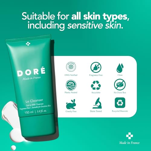Dor? - Le Cleanser Gel to Milk Daily Face Cleanser | Gentle Hydrating Cleaner for Dry & Sensitive Skin | Makeup Remover for Women & Men for Face (5 fl oz | 150 ml)