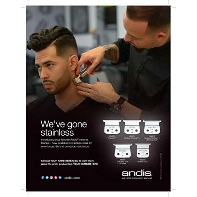 Andis 04570, Cordless T-Outliner Li Replacement T-Blade, Close Cutting, Stainless Steel