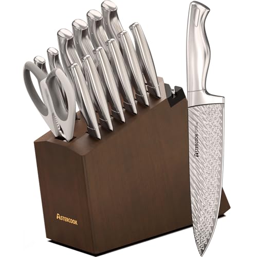 15-Piece Kitchen Knife Set with Block & Sharpener - High Carbon Stainless Steel