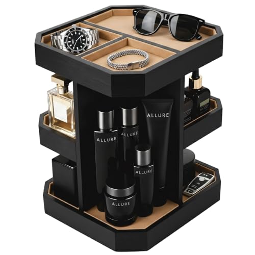 Rotating Cologne Organizer for Men, Metal Fragrance Display Stand with Suede-Lined Trays, 360¡Æ Turntable Cologne Stand for Dresser Desk, Gift-Ready Perfume Organizer