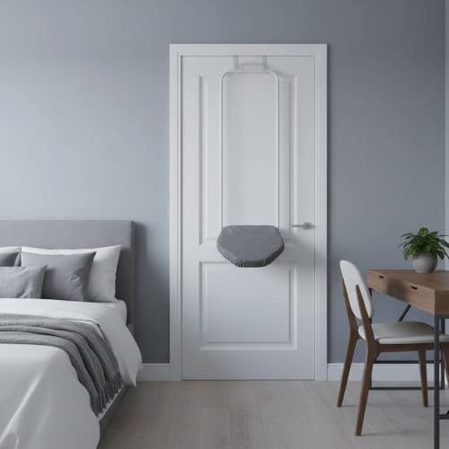 White Over The Door Ironing Board - Space Saving Fold-Down Design for Small Spaces