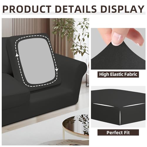 Stretch Sofa Couch Cover Set - Large Dark Grey 7 Pieces for 60-85 Inch Furniture